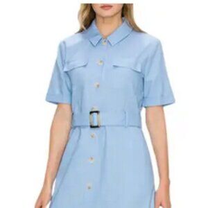 MELLODAY Short Sleeve Linen Blend Midi Shirtdress